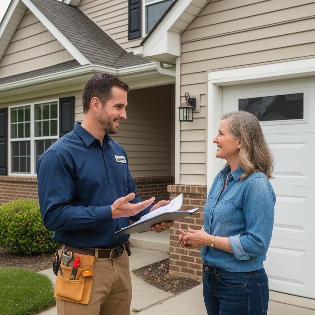 Garage door technician consultation with homeowner Birmingham Alabama